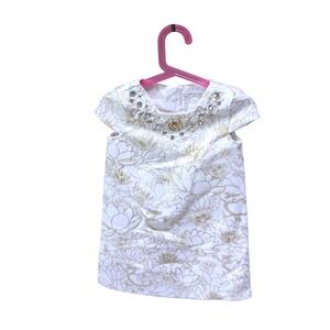 Disney Princess Dress Girls Size 3‎ White Gold Floral Rhinestone Jewel Party